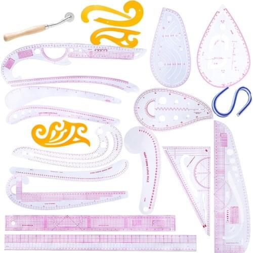 LMDZ 21 Style Fashion Pattern Design Ruler -Sewing Rules with Stitching Wheel Tool for Needlework/Sewing/Embroidery