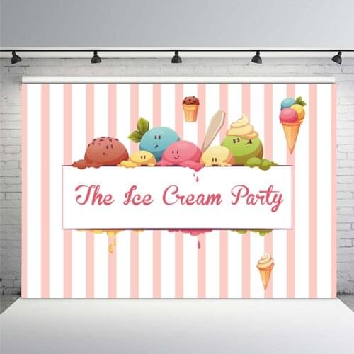 Ice Cream Party Photography Backgrounds for Photo Studio Striped Birthday Party Table Dessert Dec Backdrop Photo Backdrop
