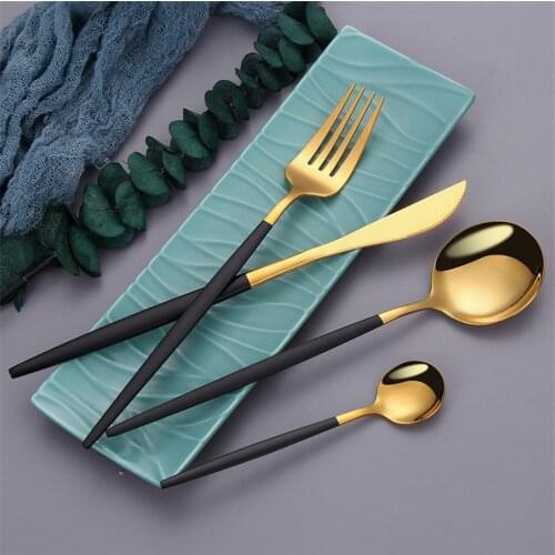 Black Gold Cutlery Set 18/10 Stainless Steel Dinnerware Set Colorful Knife Fork Spoon Set Tableware Kitchen Dinner Silverware
