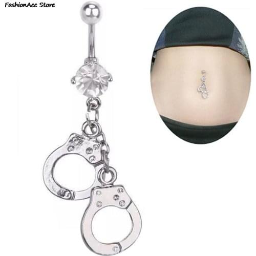 Handcuffs Belly Button Rings Crystal Rhinestone Navel Bar Body Piercing Jewelry 18mm*13mm/0.71in*0.511in