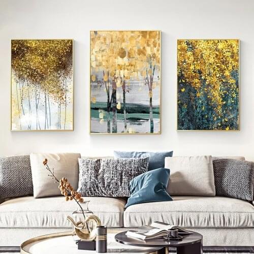 Golden Fortune Tree Minimalism Wall Art Canvas Painting Nordic Posters And Prints Abstract Wall Pictures For Living Room Decor