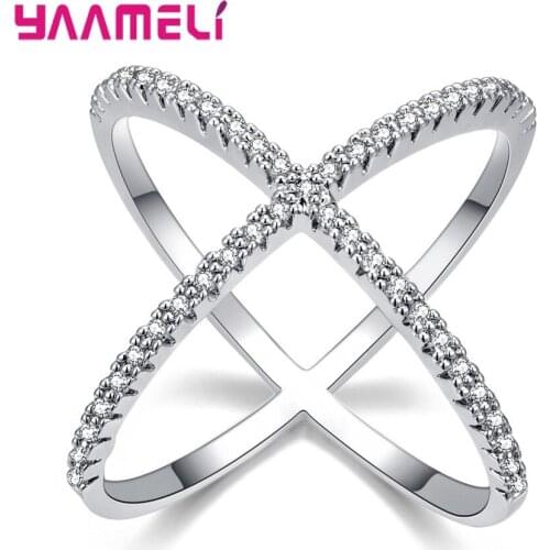 New Fashion Cubic Zirconia Cross Finger Ring for Women Girl Crystal Rhineston Wedding Party Gift Rings Trendy Jewelry Brincos