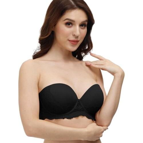 New Sexy Strapless Women Bra Silicone Straps Halter Padded Underwire Anti-slip Lace Bralette Plus Size