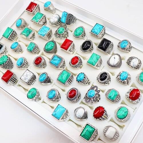 Wholesale 20pcs/Lots Vintage Stone Rings Mens Womens Jewelry Rings Mix Style Mix Size