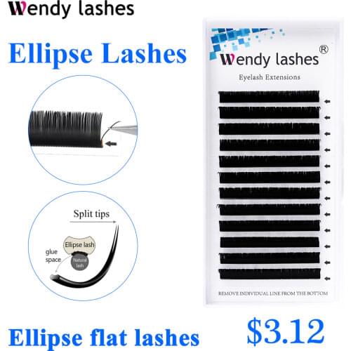 Wendy Lashes Ellipse Flat Lashes Soft Split-tips Fake Eyelash Extensions Individual Eyelashes Nature Flat Lashes Makeup Supplies