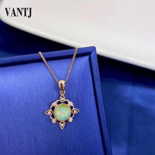 VANTJ 10K Rose Gold Pendant Elegant Natural Opal Diamond Fine Jewelry Necklace for Women Lady Party Wedding Gift whit Box