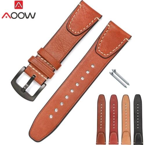 20mm 22mm Genuine Vegetable tanning Leather Strap Stainless Steel Buckle Men Women Retro Replace Bracelet Band Watch Accessories
