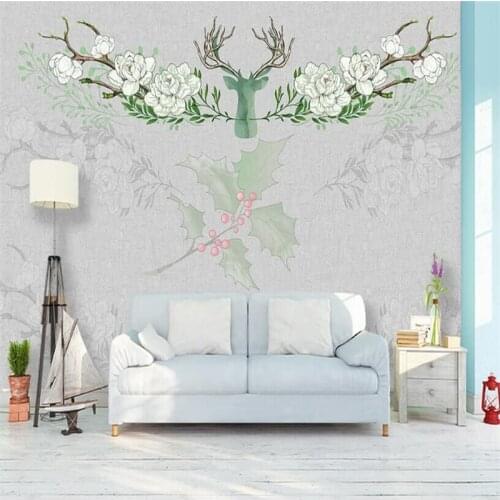 Retro European elk elegant floral living room TV background wall Custom wallpaper mural