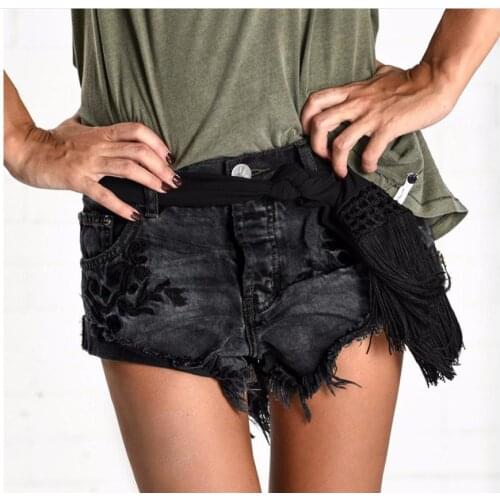 2020 Summer Embroidery Tassel Shorts Irregular Casual Denim Short Black Curling New Jeans Short Middle Waist S/3Xl Shorts J2097