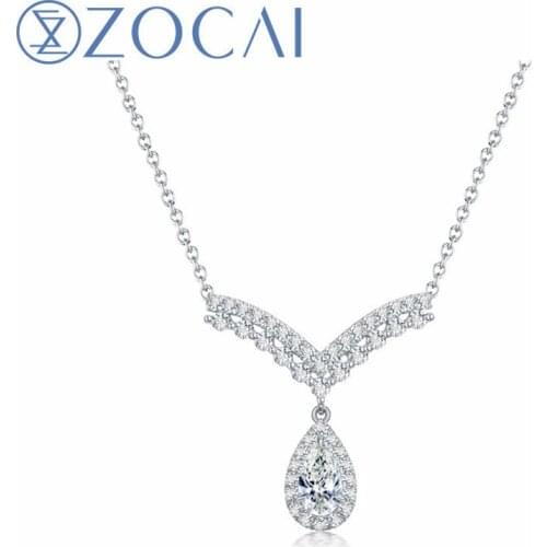 ZOCAI Wedding Dress Diamond Necklace 100% Natural Certificated 0.25ct F-G/VS With Side Diamond 0.35ct 18K gold Wedding Necklace