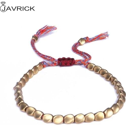Handmade Tibetan Copper Bead Bracelet Buddhist Braided Cotton Luck Rope Bracelet for Protection Good Luck Success Amulet