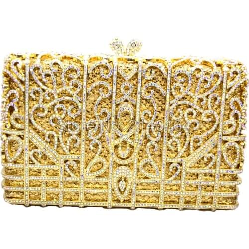 Unique Design Dazzling Crystal Fortune Shape Women Gold Evening Bag Wedding Party Metal Clutches Purses Bridal Clutch Bag