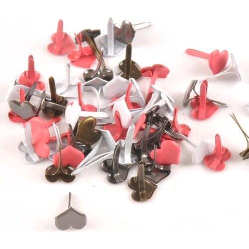 50Pcs 8x13mm Mixed Metal Heart Brads Embellishment Fastener DIY Brad Scrapbooking Crafts For Garment Shoes Decorations c2124x