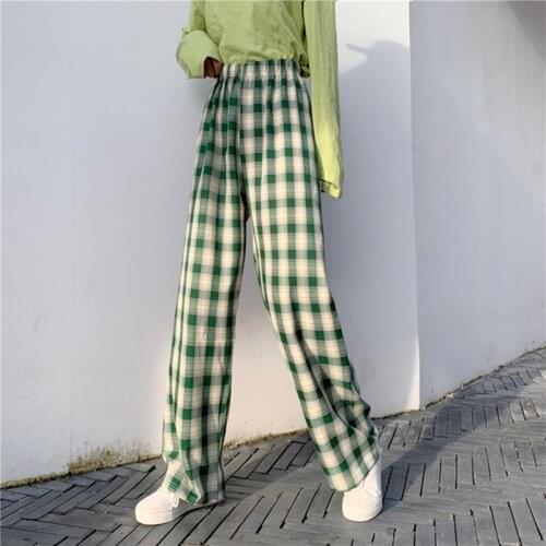 Bella 2021 Plaid Woman Pants Vintage Wide Leg Pants Trousers Female Casual High Waist Korean Style Straight Streetwear Bottoms