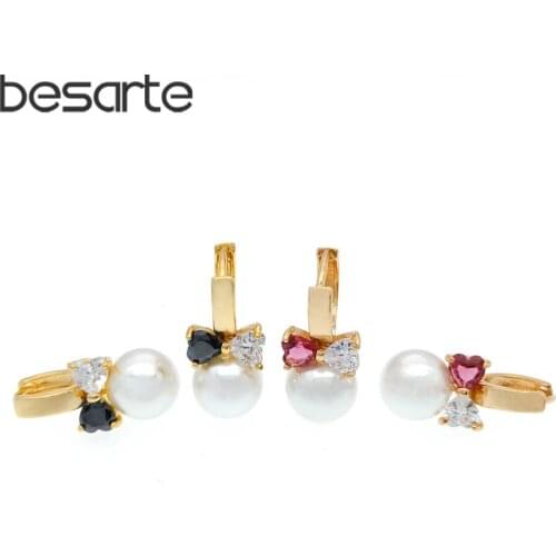 Black Zircon Pearl Earrings Gold Hoop Earings Women Boucle D'oreille Perle Orecchini Aretes Perla Inci Kupe Parel Oorbel E0310