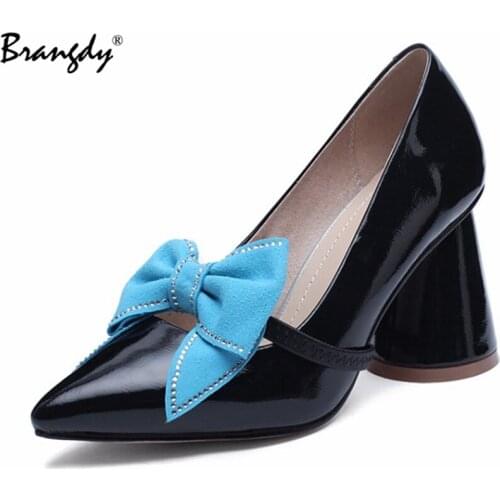 Brangdy Size 34-43 Thick Heel Leather Pumps Fashion High Heels Party Women Heels Shoes Office Ladies High Heel Shoes