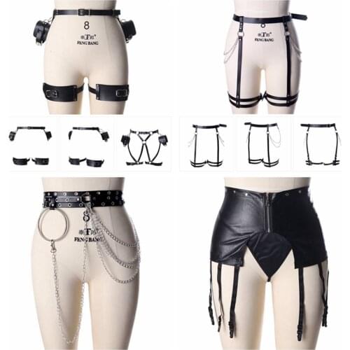 Pu Leather Harness Fashion Sexy Lingerie Metal Chain Accessories Gothic Style Festival Rave Womens Belt Adjust Waist Suspender
