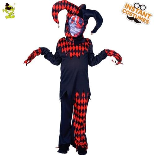 Evil Clown Costumes Halloween Party Scary Clown Suit Purim Role Play Horror Outfits Cosplay Costume for Kids Boys