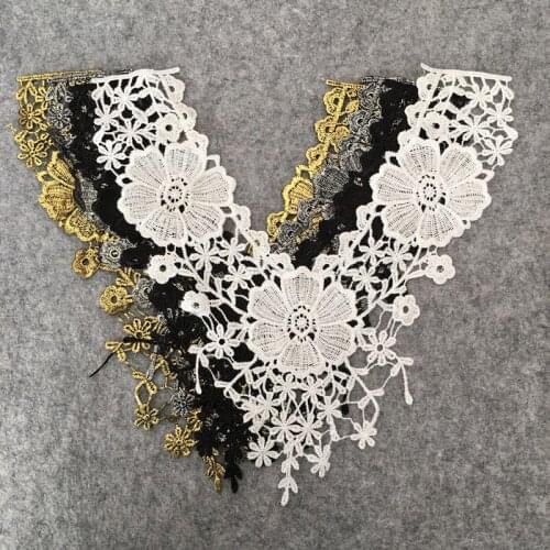 1Pc Neckline Flower Embroidered lace Collar Lace Applique Fabric for DIY wedding Costume Decoration material Sewing Accessories