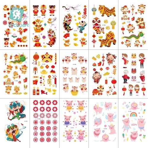 15Pcs/set Cartoon Kids Tattoo Waterproof Temporary Tattoos Sticker Chinese New Year Pig Decoration Tattoo Design Sticker funny