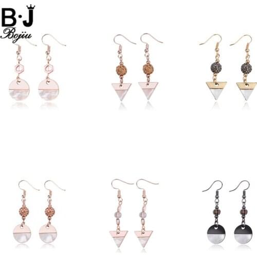 2019 Fashion Jewelry Long Drop Dangle Earrings Women Rose Gold Black Metal Crystal Triangle Round Shell Pendant Earring EA068