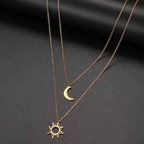 2021 Stainless Steel Sun Totem Moon Layered Models Necklace For Women Fashionable Exquisite Pendant Chain Party Friend Jewelry