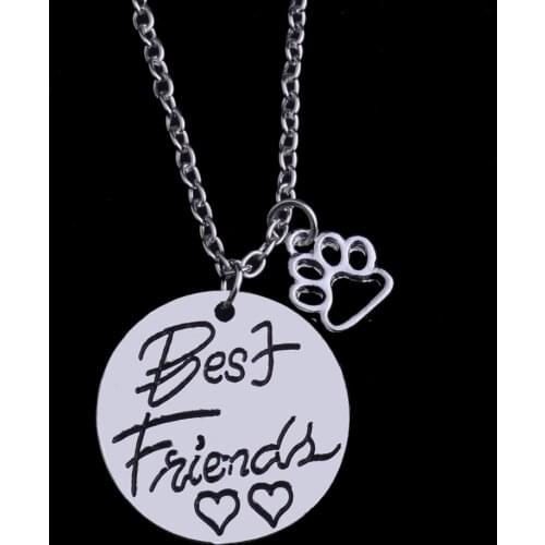 24PC/Lot Best Friends BFF Heart Pendant Necklace Dog Paws Prints Animals Rescue Charm Jewelry Collar Gifts Friendship Forever