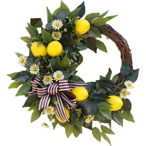50cm Round Aritificial Wreath Simulation Lemon Garland for Wall Decoration Wedding Party Home Decor Hanging Pendant