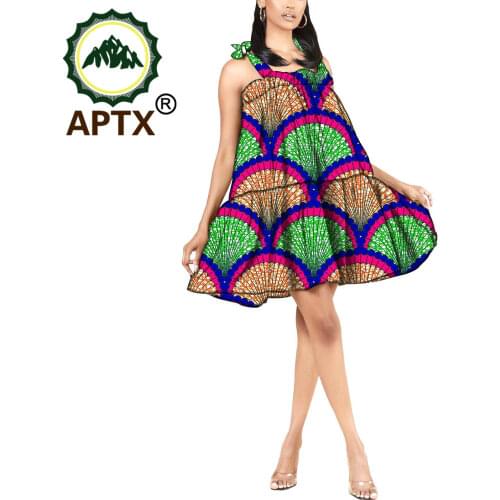 African Clothing For Women Ankara Style Above Knee Floral Dress Three Quarter Sleeve Crew Neck Wax Pure Cotton Sexy Colorful