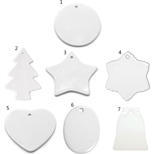 ANGELADY 10Pcs Christmas Tree Decor Sublimation Blank Pendant Heat Transfer Ceramic Hanging Ornaments for Holiday DIY Craft