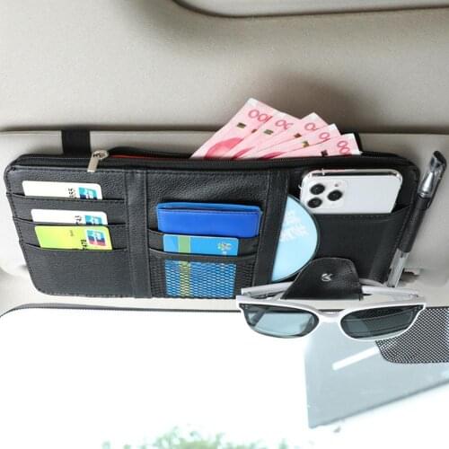 Car-styling Card Holder Sunshade Bag Car Auto Sun Visor Point Pocket Organizer PU Leather Pouch Bag Card Glasses Storage Holder