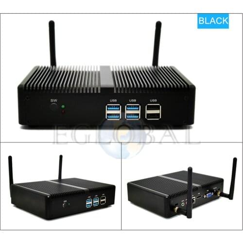 Eglobal DDR4/DDR3L Fanless Mini PC Intel Core i5 7200U i3 7100U i7 4500U Barebone Desktop Mini Computer Windows 10 Pro 4K HTPC