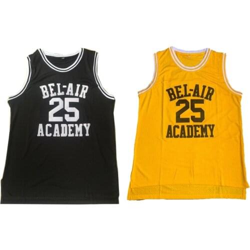 BG basketball jerseys BEL-AIR ACADEMY 25 BANKS jersey Embroidery sewing Outdoor sportswear Hip-hop culture movie black yellow