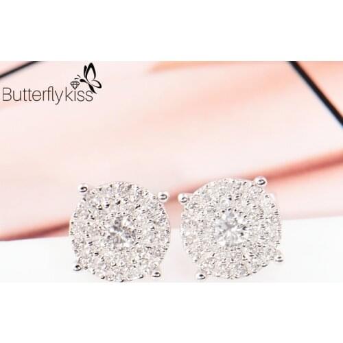 BK 18k White Gold Moissanite Stud Earrings For Women Genuine Gold 585 VS D Color 2.4g Wedding Party Engagement Lady Fine Jewelry