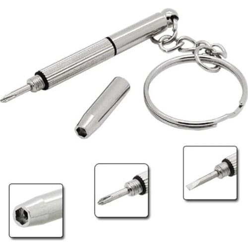Portable 3 In 1 Stainless Steel Keychain Eyeglass Cross Screwdriver Sunglasses Watch Repair Kit Tool With Key Chain Hand Tool