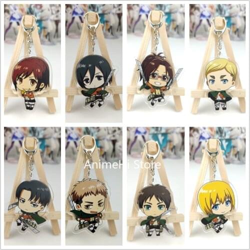 Anime Attack on Titan Keychain Figure Eren Jaeger Mikasa Ackerman Armin Arlert Erwin Smith Acrylic Bag Pendant Keyring for Gift