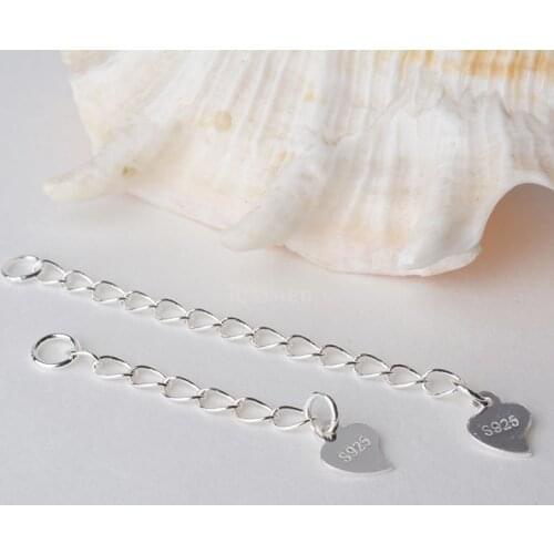 Solid 925 Sterling Silver twisted oval cable chain extender with heart tag for chain necklace