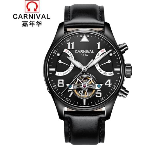 CARNIVAL Fashion Mechanical Watches waterproof Top Brand Luxury Tourbillon Automatic Watch Men Calendar Luminous skeleton watch