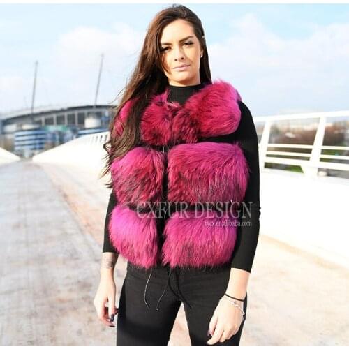 CX-G-B-103G Short New 2018 Hot Real Raccoon Fur Vest Waistcoat for Women