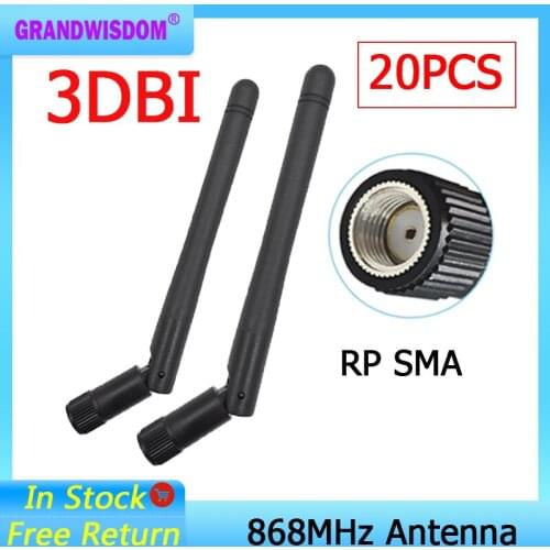 20pcs 868MHz 915MHz Antenna 3dbi RP-SMA Connector GSM 915 MHz 868 MHz antena outdoor signal repeater antenne waterproof Lorawan
