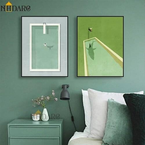 NHDARC Green Swimming Pool Canvas Print Painting Poster Art Wall Pictures for Living Room Home Decor Modern Simple Fashion