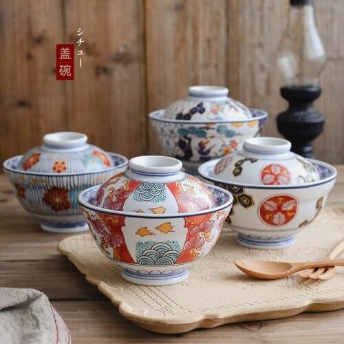 Japanese style ceramic cover bowl instant noodles miso soup rice porridge bowl dessert dinnerware porcelain tableware