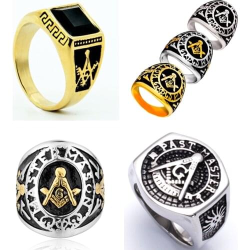 10pcs/lot Stainless Steel Titanium Freemason Ring Masonic Symbol Free Mason Mens Jewelry Accessory Wholesale