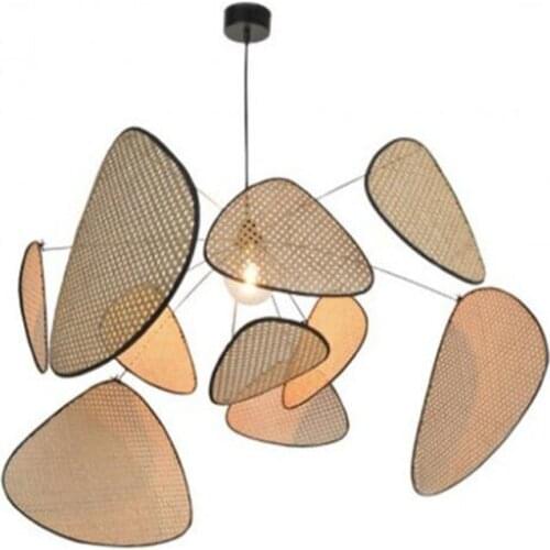 Creative Chinese Style Rattan Knitted Grid Art Shade with E27 Edison Chandelier Living Room Homestay Garden