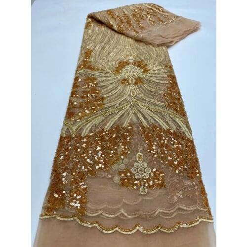 Latest2021High Quality African Nigerian Organza Lace Fabric Wewing Wear Tulle Sequins Wedding Party Gown Dress Embroidery 5Yards