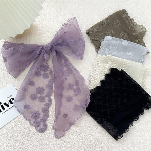 Sweet Summer Lace Women small Long Skiny Scarf Bag Ribbons Fenale Head scarf Hair Tie Bands Kerchief Female Shawls and scarf