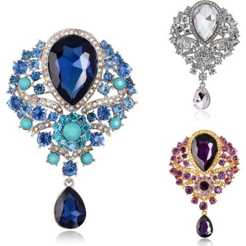 Fashion Handmade Corsage Water Drop Brooch Colorful Color Rhinestone Crystal Pendant Wedding Accessories Diy jewelry Decoration