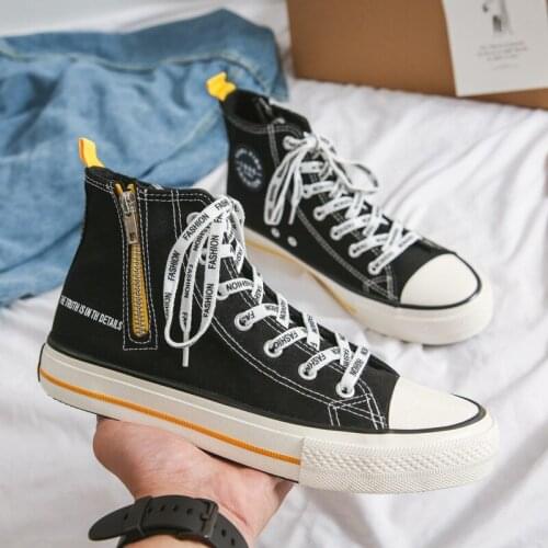 Men Canvas Shoes Casual Fashion Autumn Zipper Sneakers High Top Men Shoes Students Vulcanized Shoes Flats Lace Up Sport Shoes