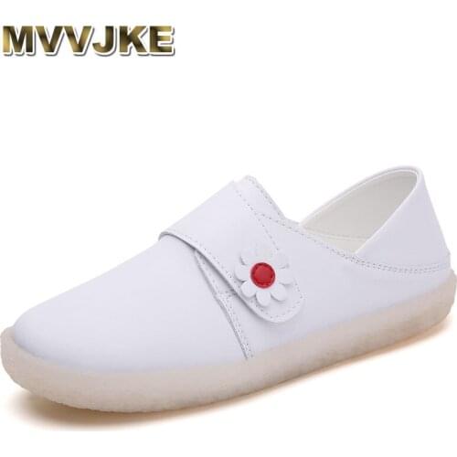 MVVJKE Womens shoes solid color shoes nurse hook & loop white shoes women flat white hospital work shoes