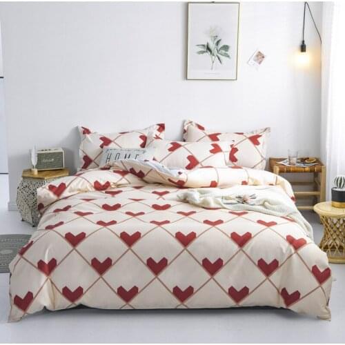 Nordic Style Pink Heart Bedding Set Cover Cute Bed Linens Duvet Cover Sheets and Pillowcases Queen King Size Home Textile Sets